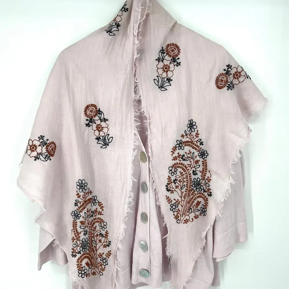 J. Jill Womens Pink Cardigan Sweater and Matching Paisley Print Shawl Scarf XL